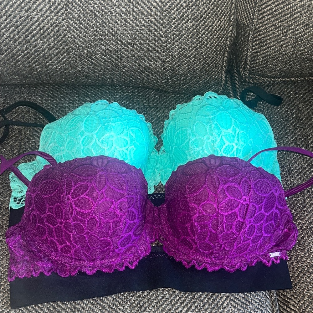 PINK Victoria's Secret Lace Bra Set - Purple and Teal